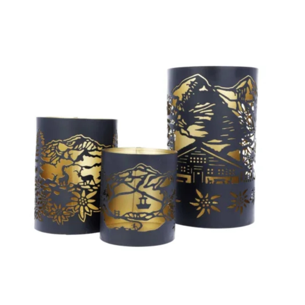 Lumière des Alpes Photophore set de 3 "Montagne"