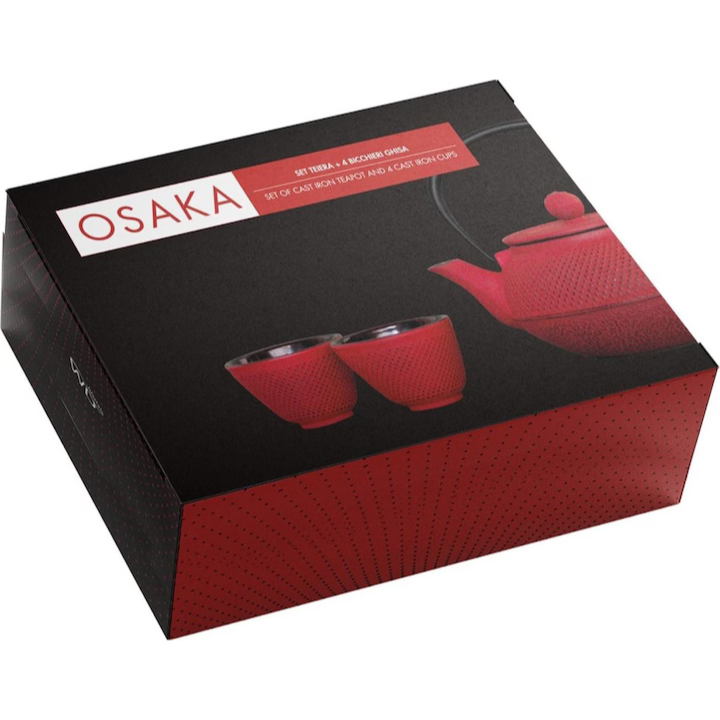 Easy Life Set théière avec 4 gobelets, 600ml, fonte, rouge