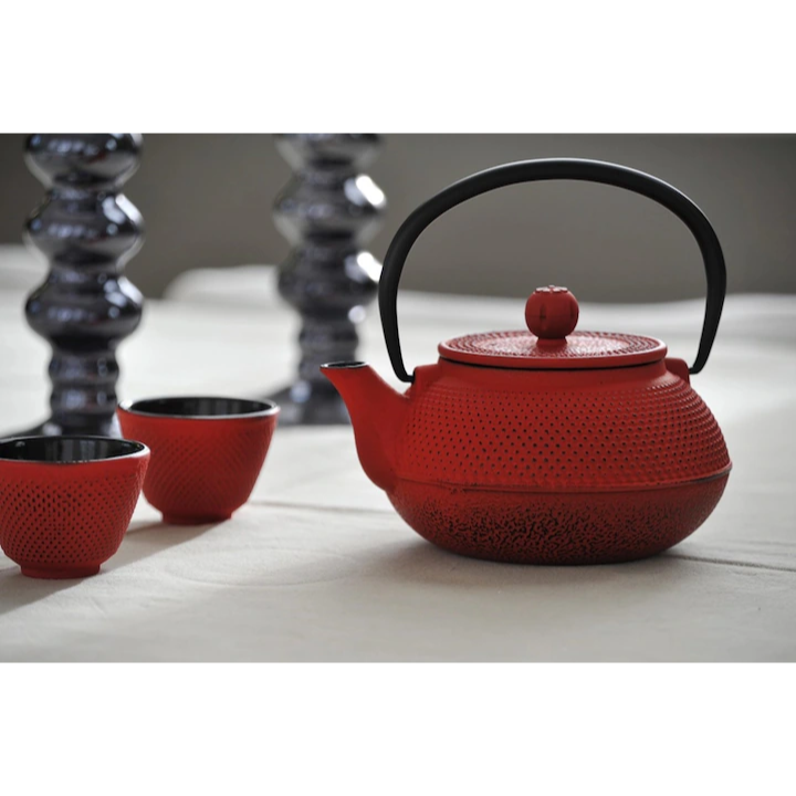 Easy Life Set théière avec 4 gobelets, 600ml, fonte, rouge