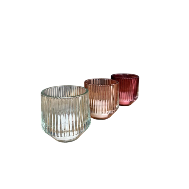 Set de 3 photophores en verre rose