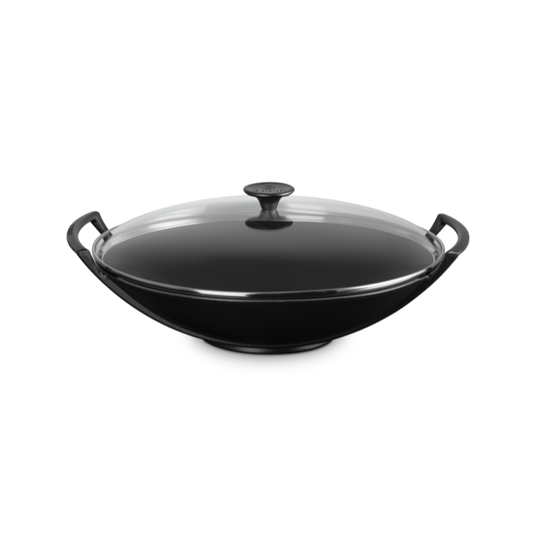 Le Creuset Wok 36 Cm Noir avec couvercle en verre