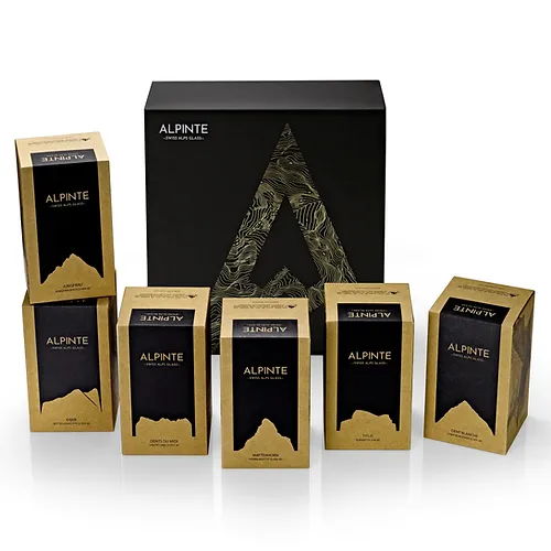 Coffret Alpinte Half-Pinte - 6 verres (Matterhorn, Dent Blanche, Jungfrau, Dents du Midi, Titlis et Eiger)