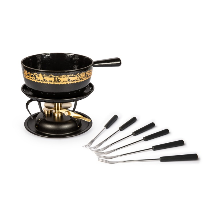 Stöckli Service à fondue au fromage L'Alpage noir - 400gr de fondue OFFERT