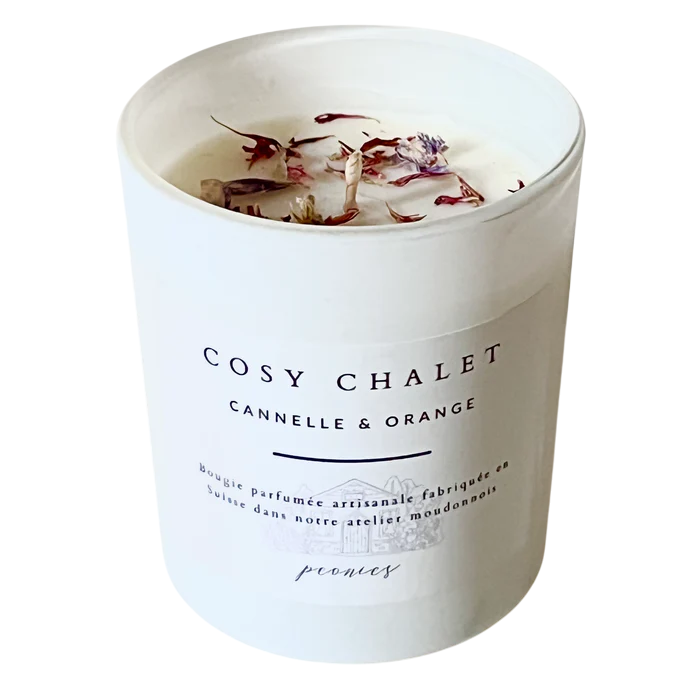 Peonies Bougie parfumée 90g Cosy Chalet - Cannelle & Orange