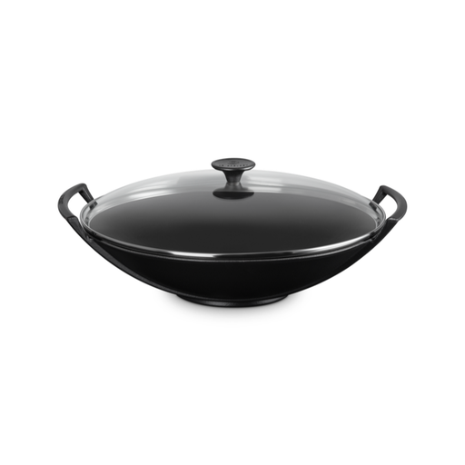 [25304360000460] Le Creuset Wok 36 Cm Noir avec couvercle en verre