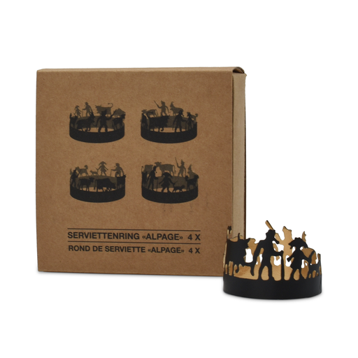 [TBSA04NB] Lumière des Alpes Rond de serviette ou  photophore «Alpage» 4 pcs noir