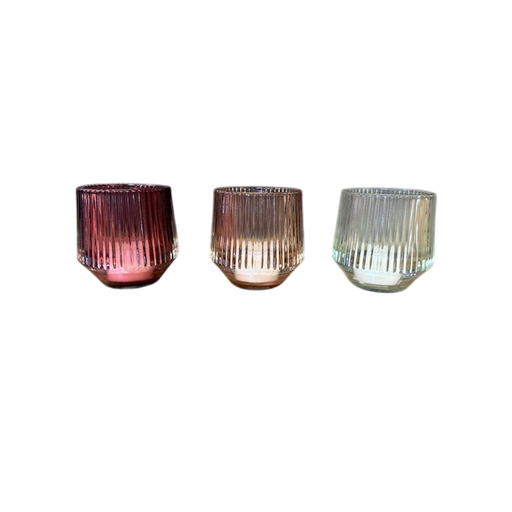 [24QE1005] Set de 3 photophores en verre ton rose